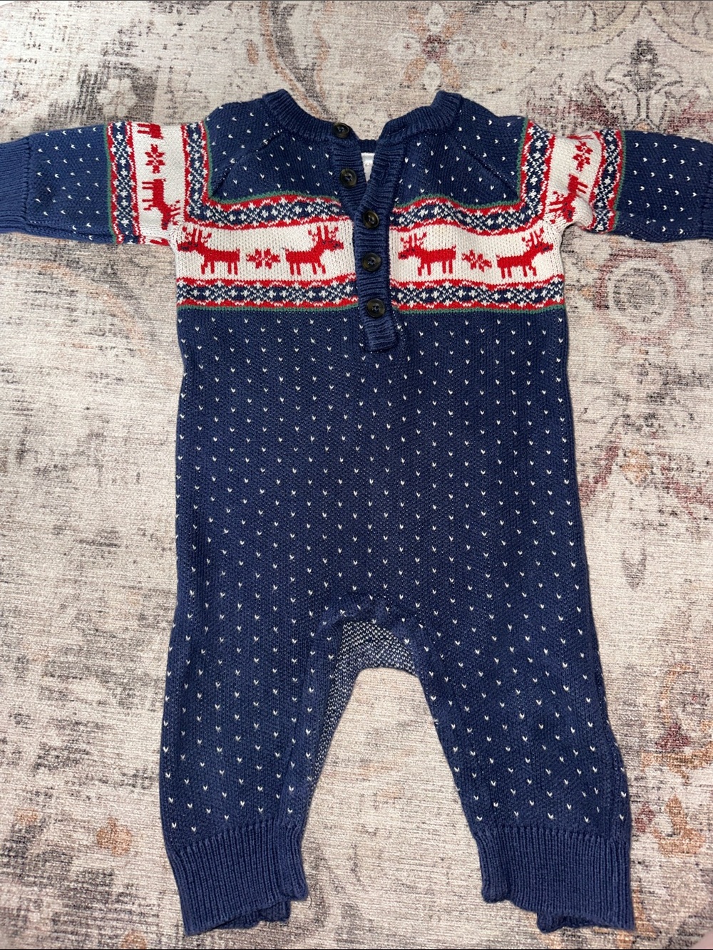 Hanna Andersson Knit Holiday Reindeer Sweater Romper